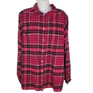 Croft & Barrow Top Shirt Size XL Pink Berry Plaid Long Sleeve Extra Soft Flannel